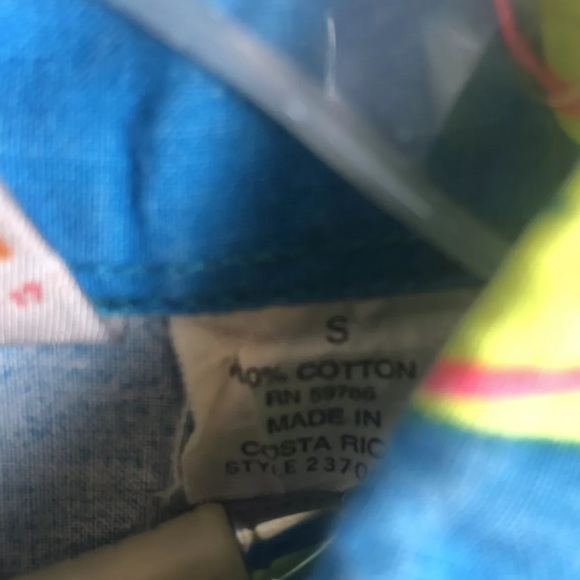 Ocean Pacific OP Vintage Hawaiian Shirt Surf Blue Neon Green Pink - Medium/Large - Picture 7 of 12